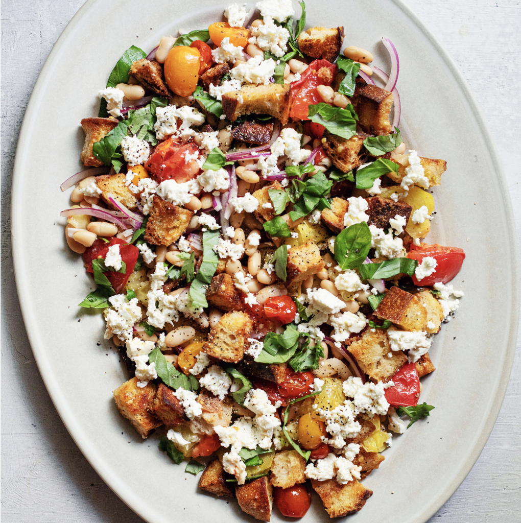 grilled heirloom tomato and feta panzanella